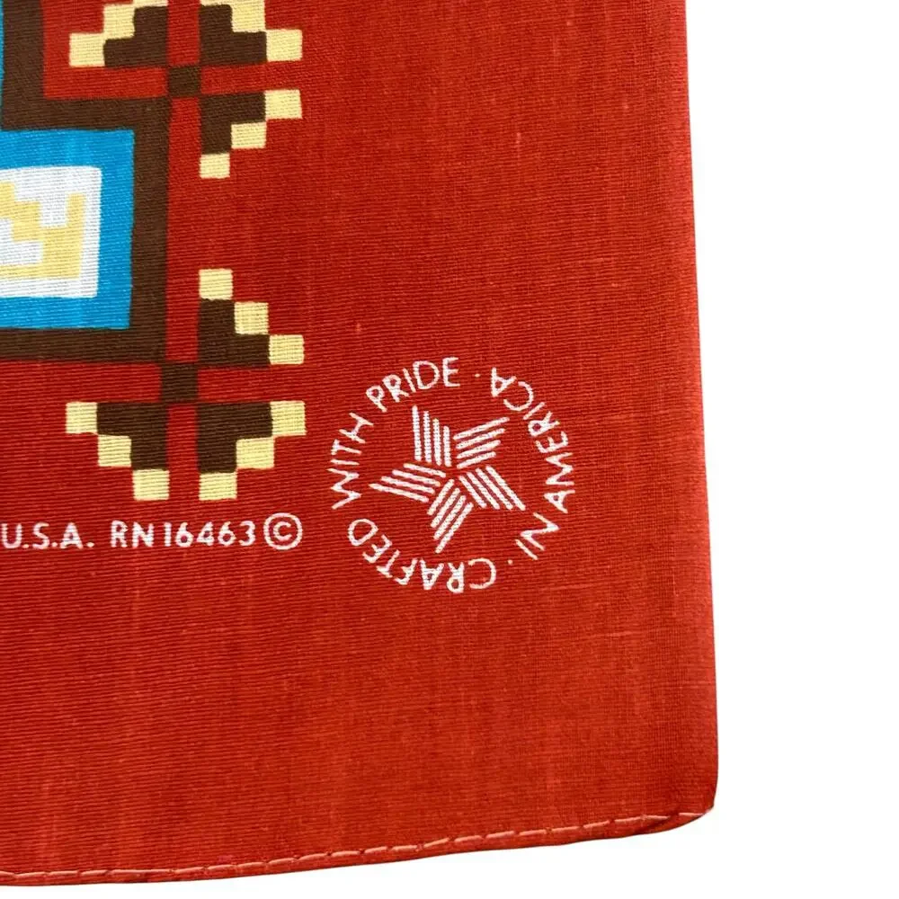 Vintage 1980s Deadstock Southwestern Bandana USA Made 21x22 Geometric Print -